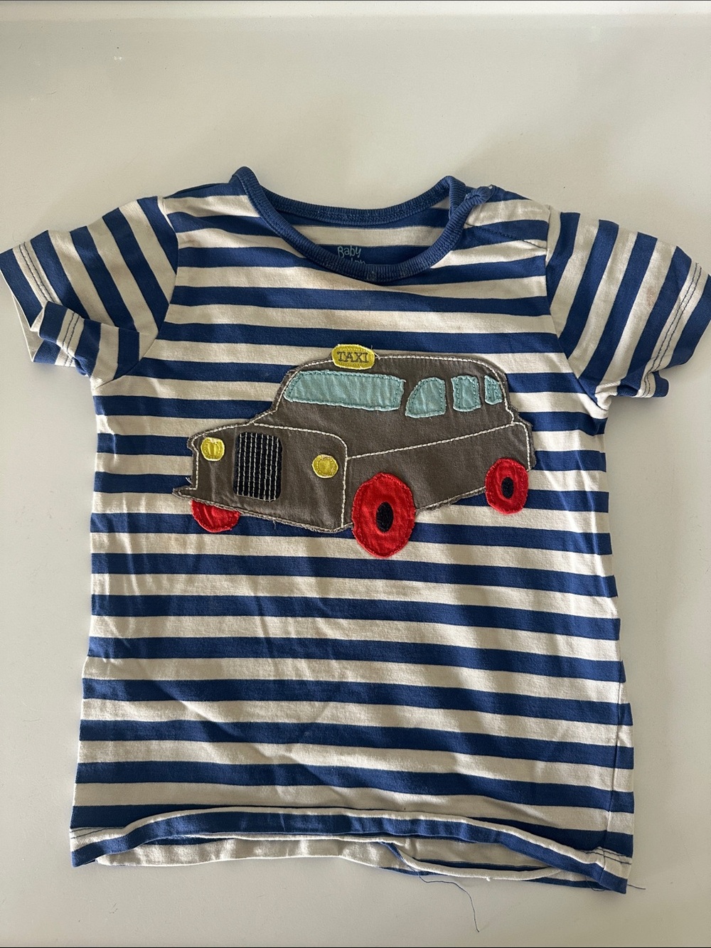 Baby Boden Striped Blue and White Kids Taxi T-Shirt- play condition